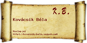 Kovácsik Béla névjegykártya